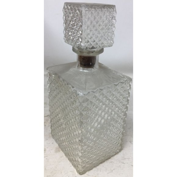 Vintage Clear Glass Decanter with Diamond Cut Pattern - Picture 1 of 8